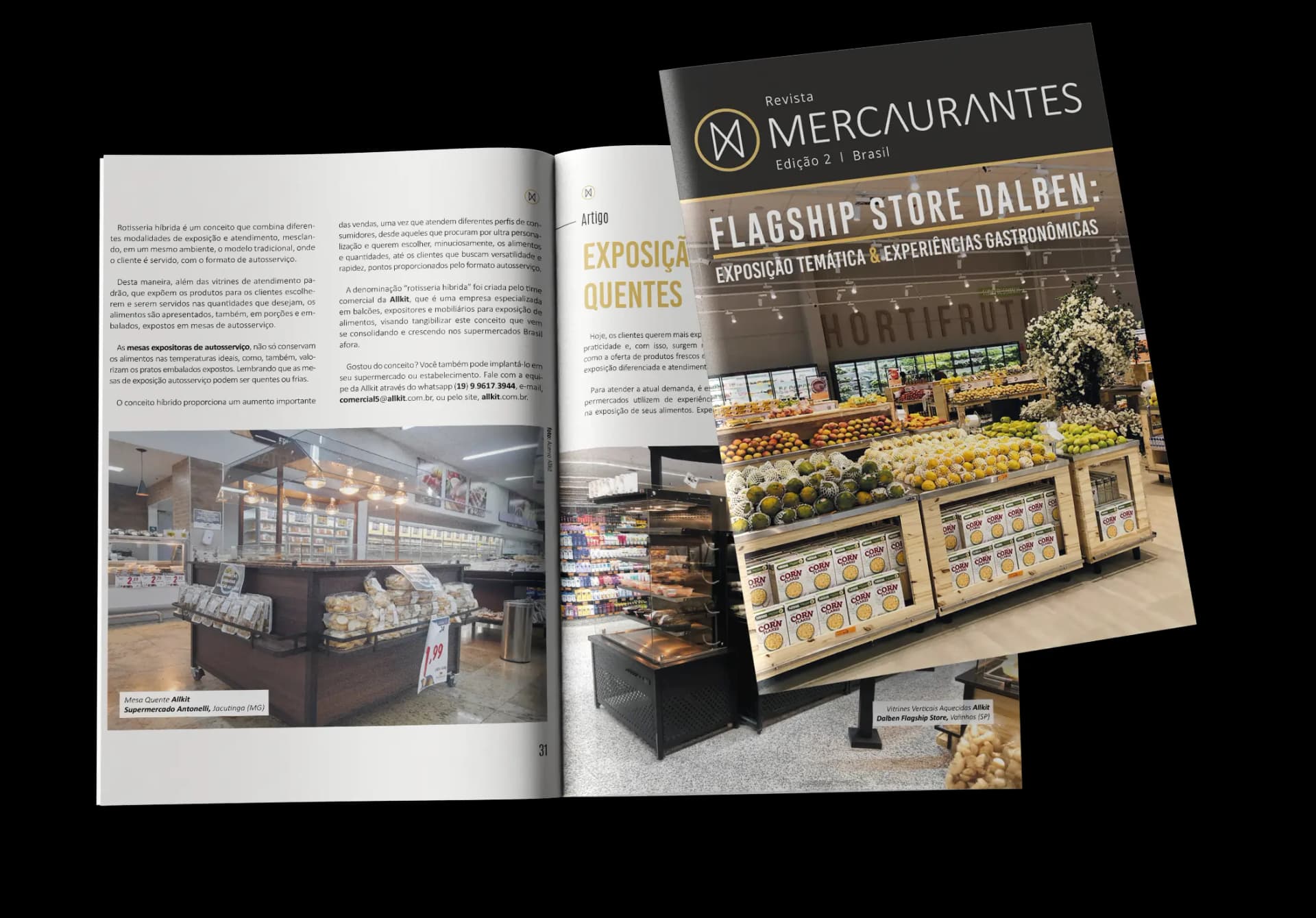 Balcão quente Allkit com acabamento premium e alimentos expostos